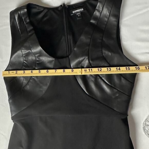 Express Women S Black Midi Dress With Faux Leather Top Accent Retro - Picture 10 of 13